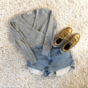Grey Wrap Cropped Sweater